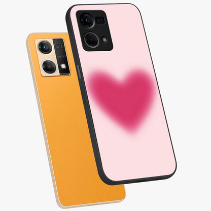 Pink Aura Heart Glass Case displayed in angled mockup highlighting vibrant pink heart design with dreamy aura aesthetic.