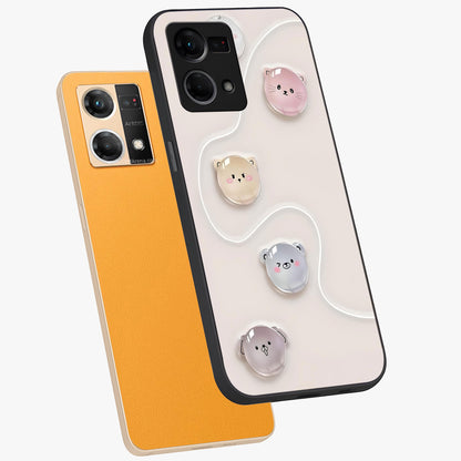 Puffy Face Parade Glass Case displayed in angled mockup highlighting playful cartoon face design with fun aesthetic.