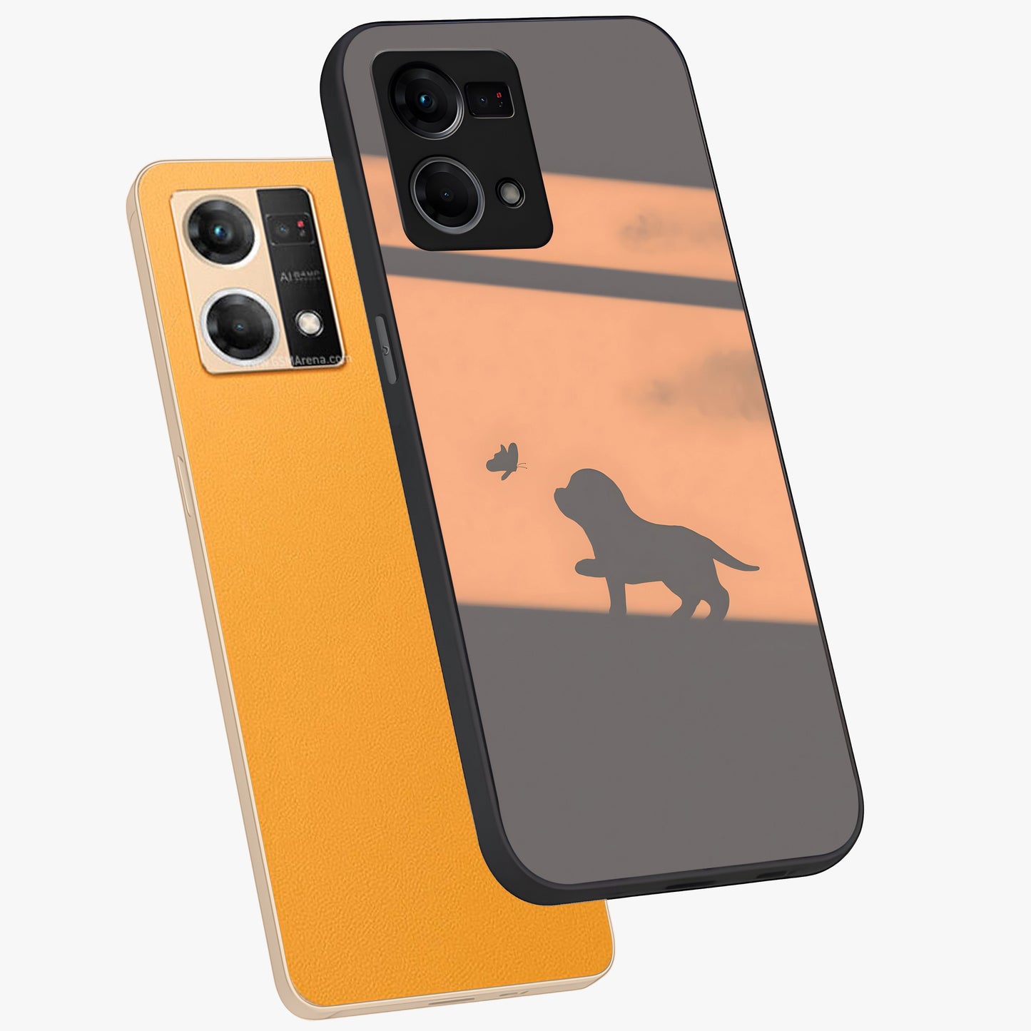 Puppy Shadow Art Glass Case displayed in angled mockup highlighting playful dog illustration with artistic shadow aesthetic.