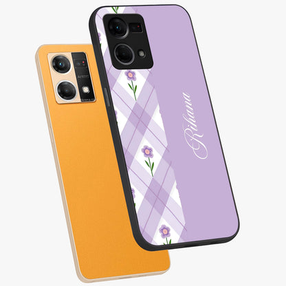 Purple Diamond Floral Glass Case displayed in angled mockup highlighting elegant purple flower design with decorative pattern.