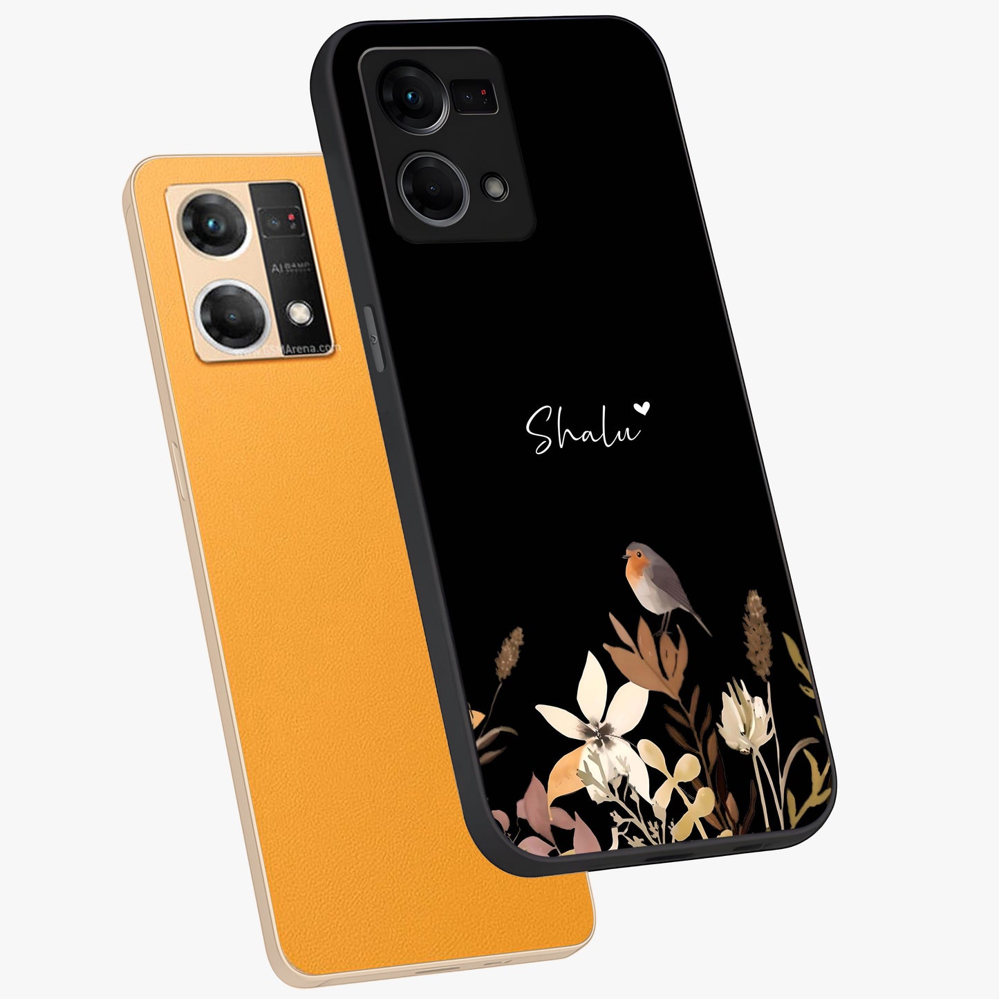 Quiet Garden Tune Custom Name Glass Case displayed in angled mockup highlighting delicate floral garden design with custom name feature.
