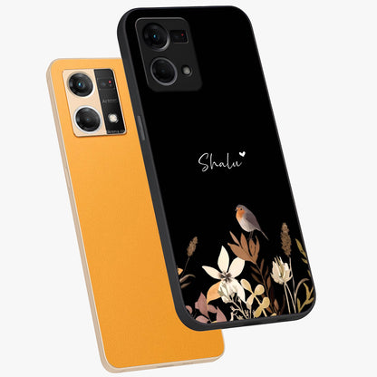 Quiet Garden Tune Custom Name Glass Case displayed in angled mockup highlighting delicate floral garden design with custom name feature.