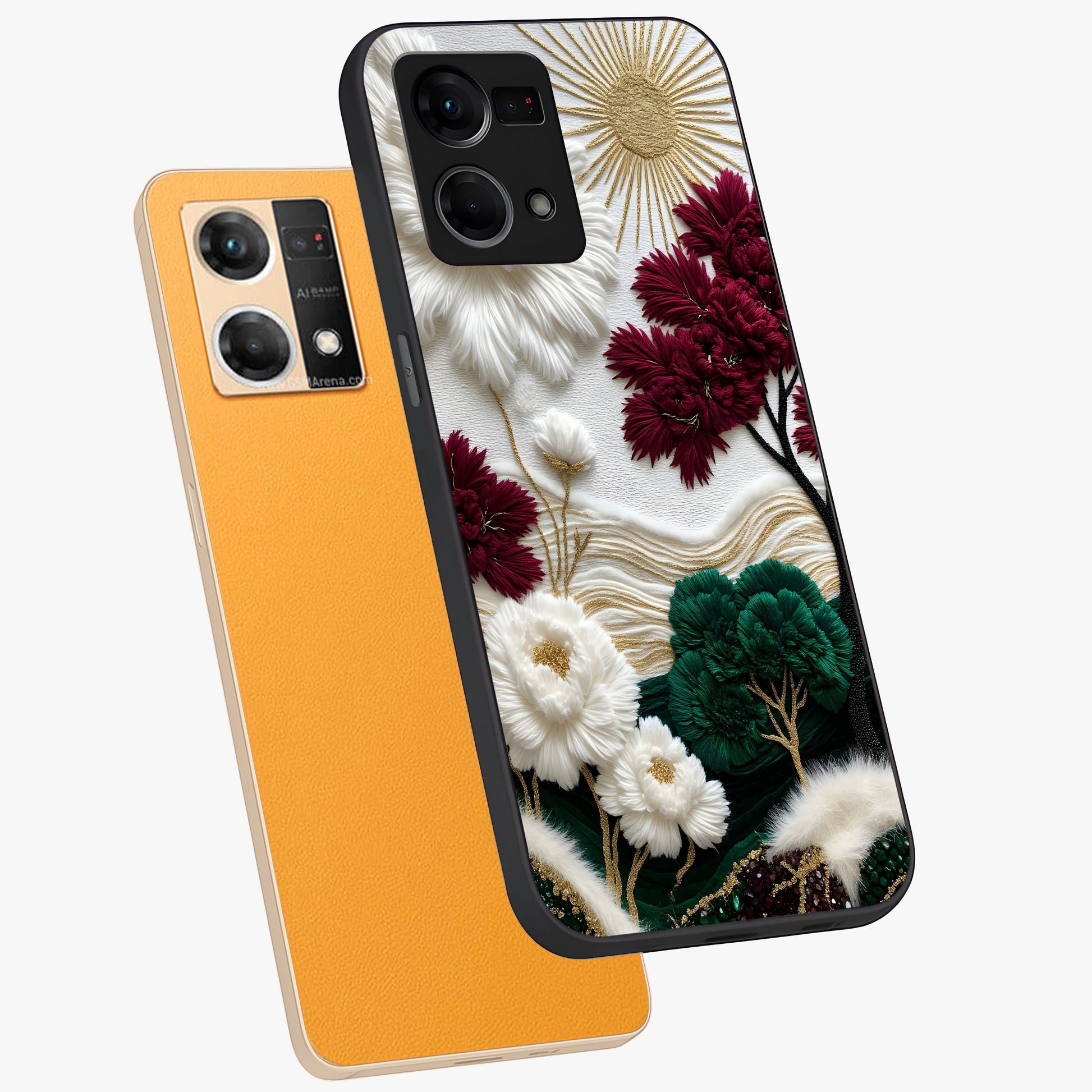 Radiant Bloom Elegance Glass Case displayed in angled mockup highlighting graceful floral design with radiant aesthetic style.