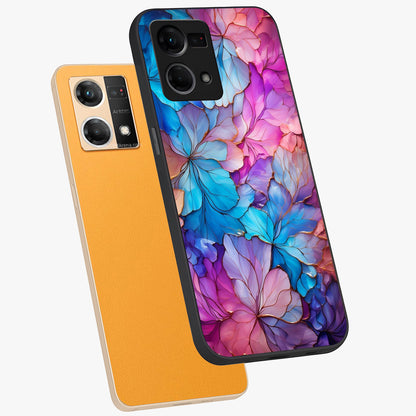 Radiant Floral Whirl Glass Case displayed in angled mockup highlighting vibrant flower pattern with dynamic artistic aesthetic.