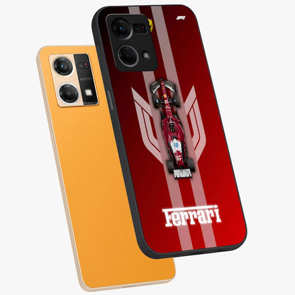 Red Ferrari F1 Vertical Glass Case displayed in angled mockup highlighting high speed racing design with bold automotive aesthetic.