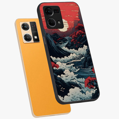 Red Sunset Scenery Glass Case displayed in angled mockup highlighting glowing sunset sky design with scenic aesthetic.
