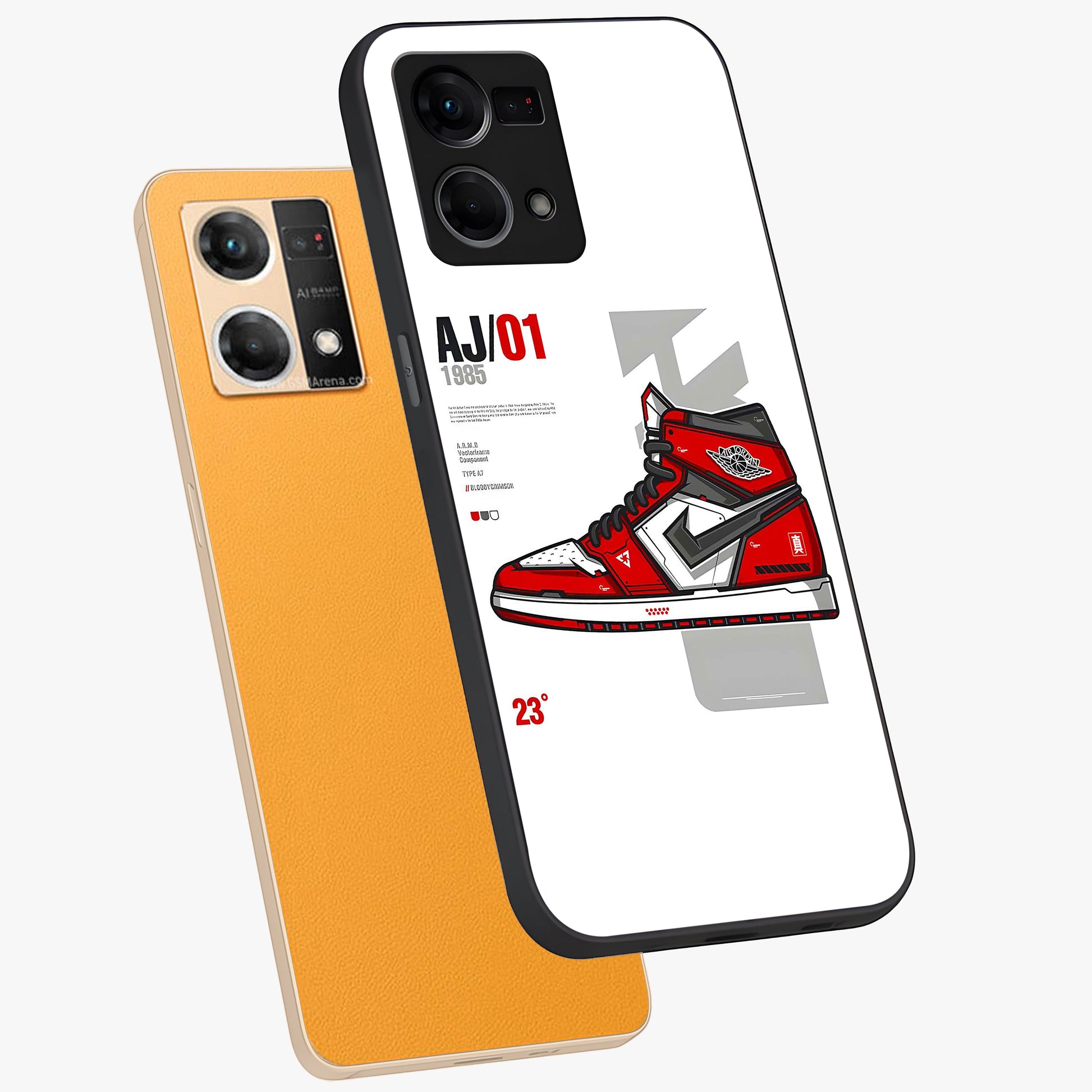 Retro Sneaker Blueprint Glass Case displayed in angled mockup highlighting detailed shoe design with sporty retro aesthetic.