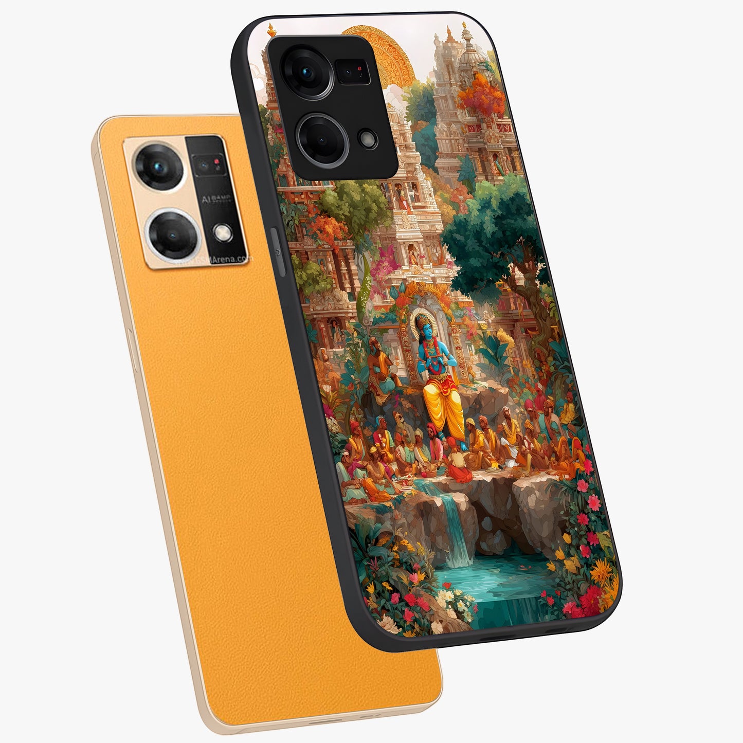 Sacred Sunlight Gods Glass Case displayed in angled mockup highlighting radiant spiritual design with celestial aesthetic.