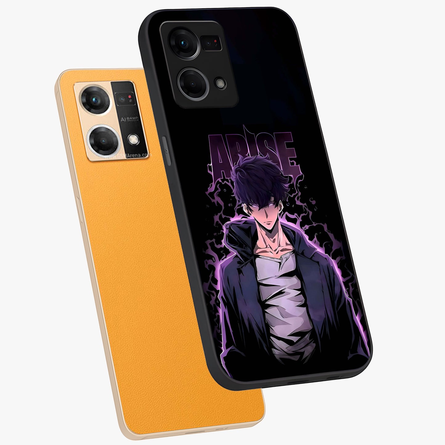 Shadow Monarch Awakening Glass Case displayed in angled mockup highlighting dramatic shadow warrior design with fantasy aesthetic.