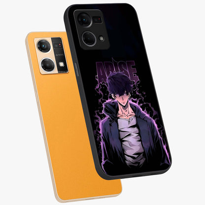 Shadow Monarch Awakening Glass Case displayed in angled mockup highlighting dramatic shadow warrior design with fantasy aesthetic.
