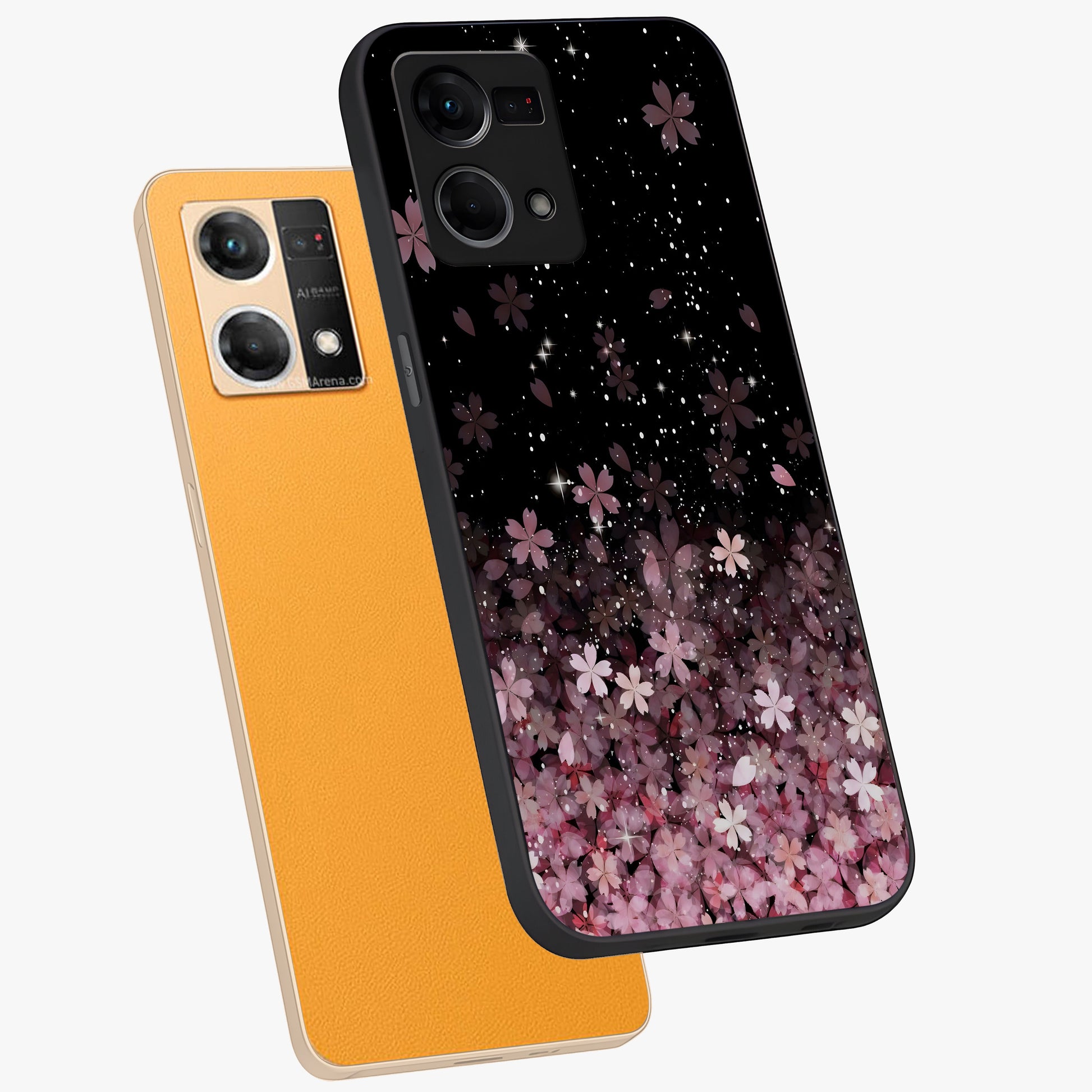 Small Starry Flowers Glass Case displayed in angled mockup highlighting tiny flower pattern with celestial aesthetic style.