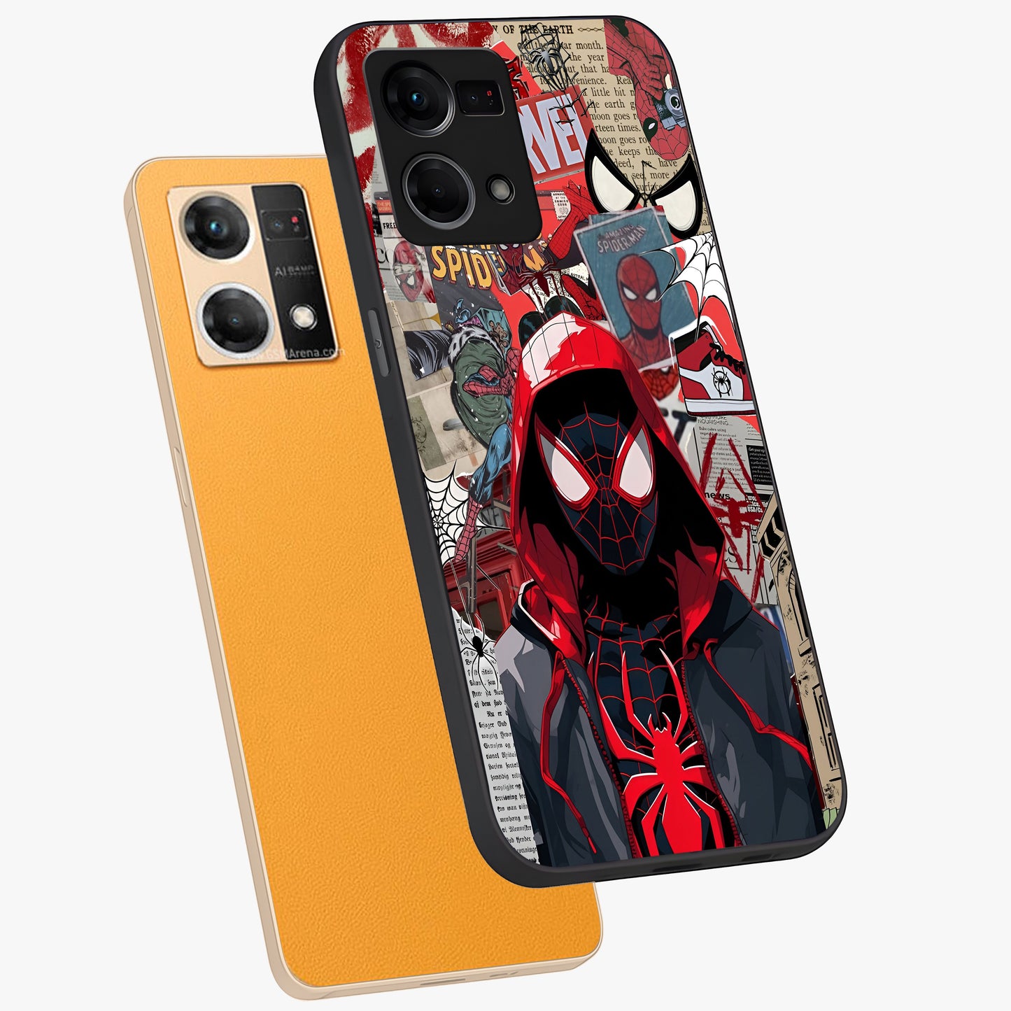 Spider Collage Street Glass Case displayed in angled mockup highlighting dynamic street style collage design with comic aesthetic.