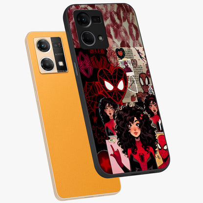 Spider Love Story Glass Case displayed in angled mockup highlighting expressive comic inspired design with playful aesthetic.