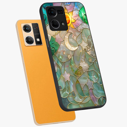 Stained Sunrise Glow Glass Case displayed in angled mockup highlighting radiant sunrise design with artistic aesthetic style.