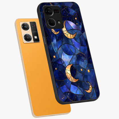 Starlit Sky Tapestry Glass Case displayed in angled mockup highlighting celestial night pattern with artistic aesthetic style.