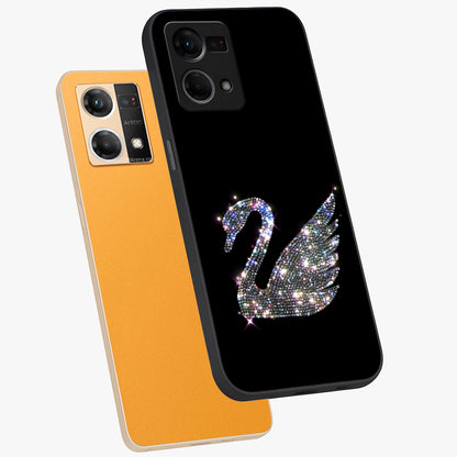Starlit Swan Grace Glass Case displayed in angled mockup highlighting elegant swan illustration with dreamy celestial aesthetic.