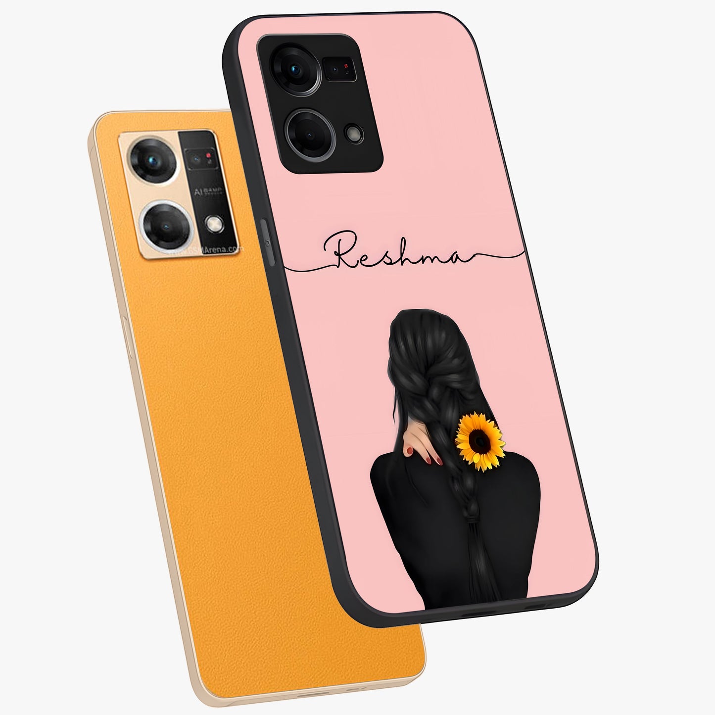 Sunflower Braid Beauty With Custom Name Glass Case displayed in angled mockup highlighting elegant sunflower design with custom name feature.