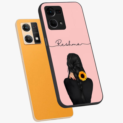Sunflower Braid Beauty With Custom Name Glass Case displayed in angled mockup highlighting elegant sunflower design with custom name feature.
