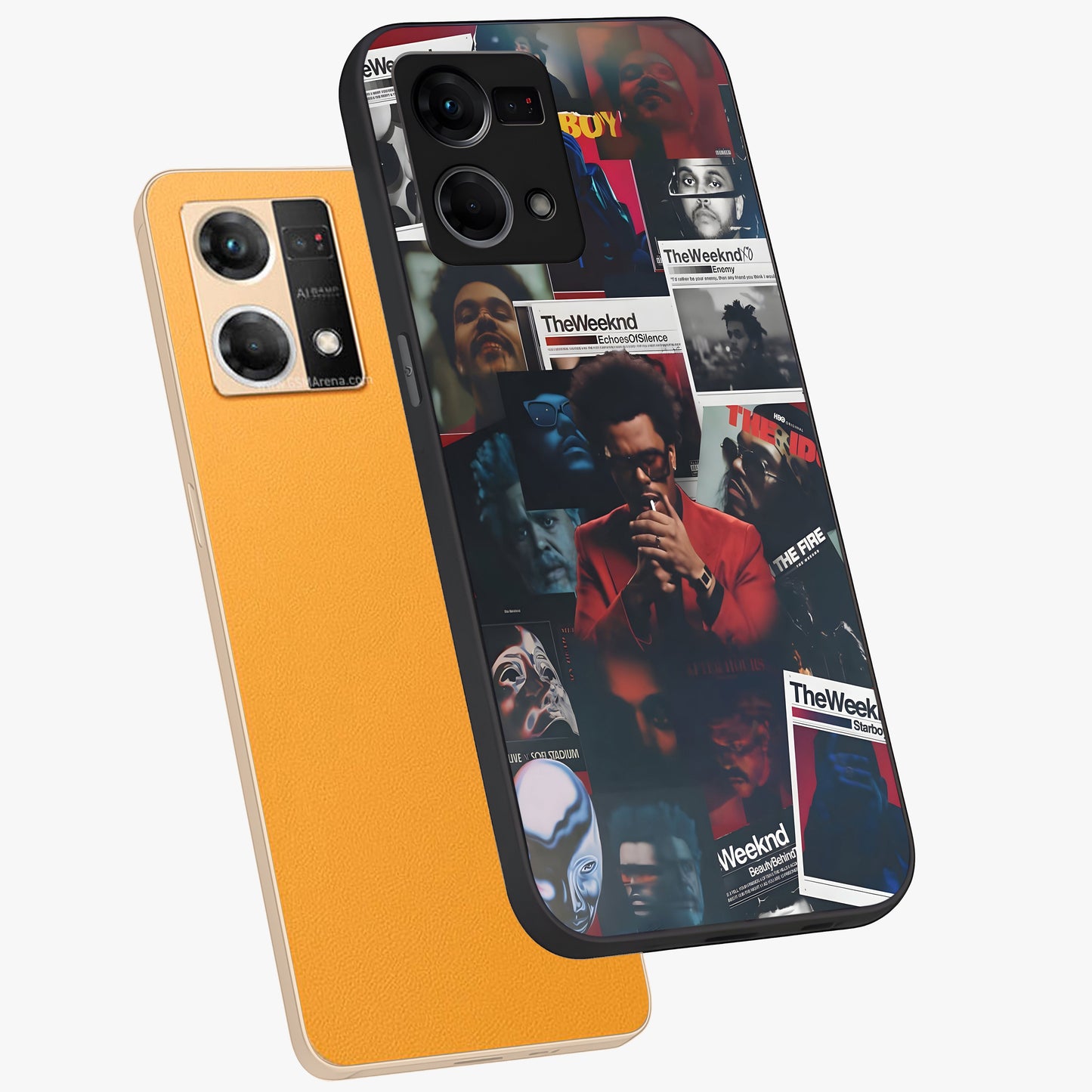 The Weeknd Glass Case displayed in angled mockup highlighting stylish pop culture inspired design with modern aesthetic.