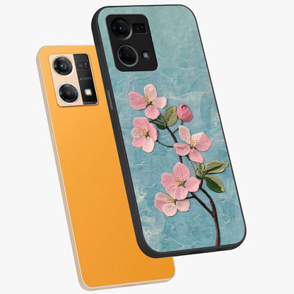 Threaded Blossom Breeze Glass Case displayed in angled mockup highlighting elegant floral design with soft aesthetic style.