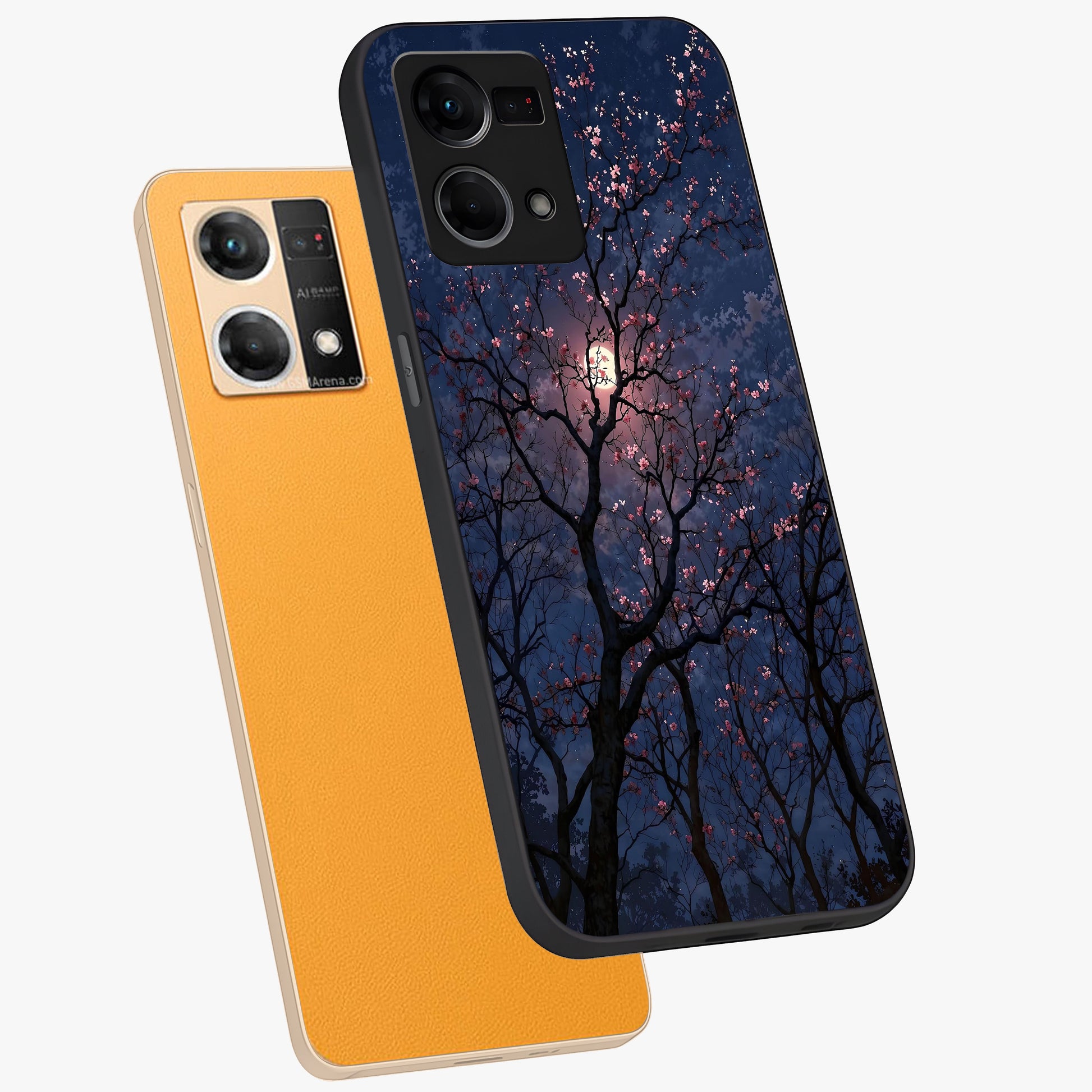 Twilight Sakura Serenade Glass Case displayed in angled mockup highlighting delicate sakura flower design with dreamy aesthetic.