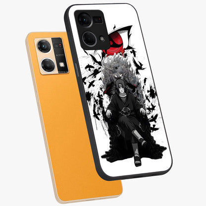 Uchiha Shadow Throne Glass Case displayed in angled mockup highlighting glowing aquatic design with celestial aesthetic.