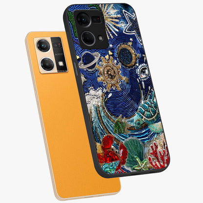 Universe Underwater Spark Glass Case displayed in angled mockup highlighting glowing aquatic design with celestial aesthetic.