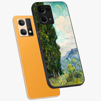 Van Gogh Vintage Art Glass Case displayed in angled mockup highlighting textured brushstroke design with classic aesthetic.