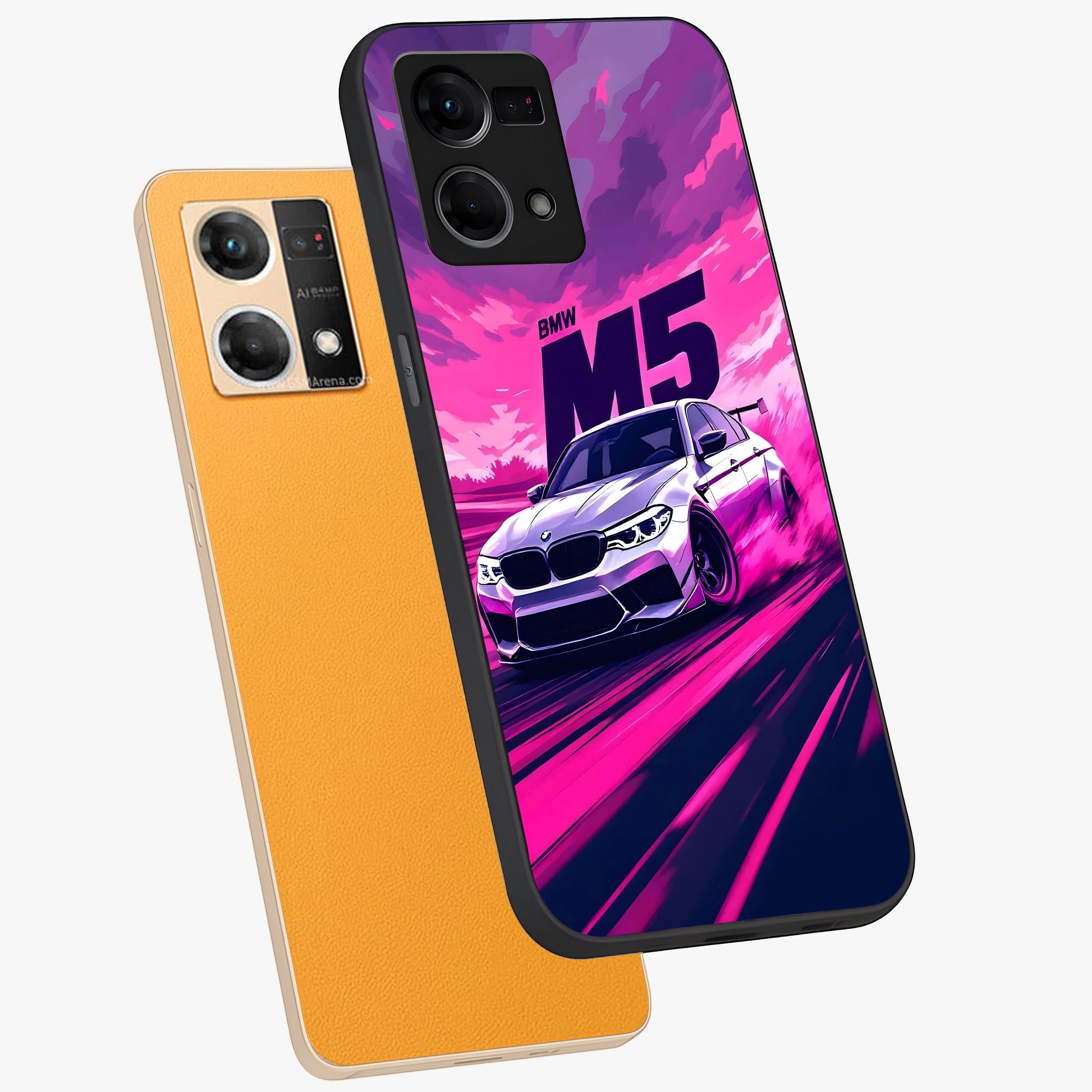 Velocity Drift Pulse Glass Case displayed in angled mockup highlighting dynamic drift design with sporty automotive aesthetic.