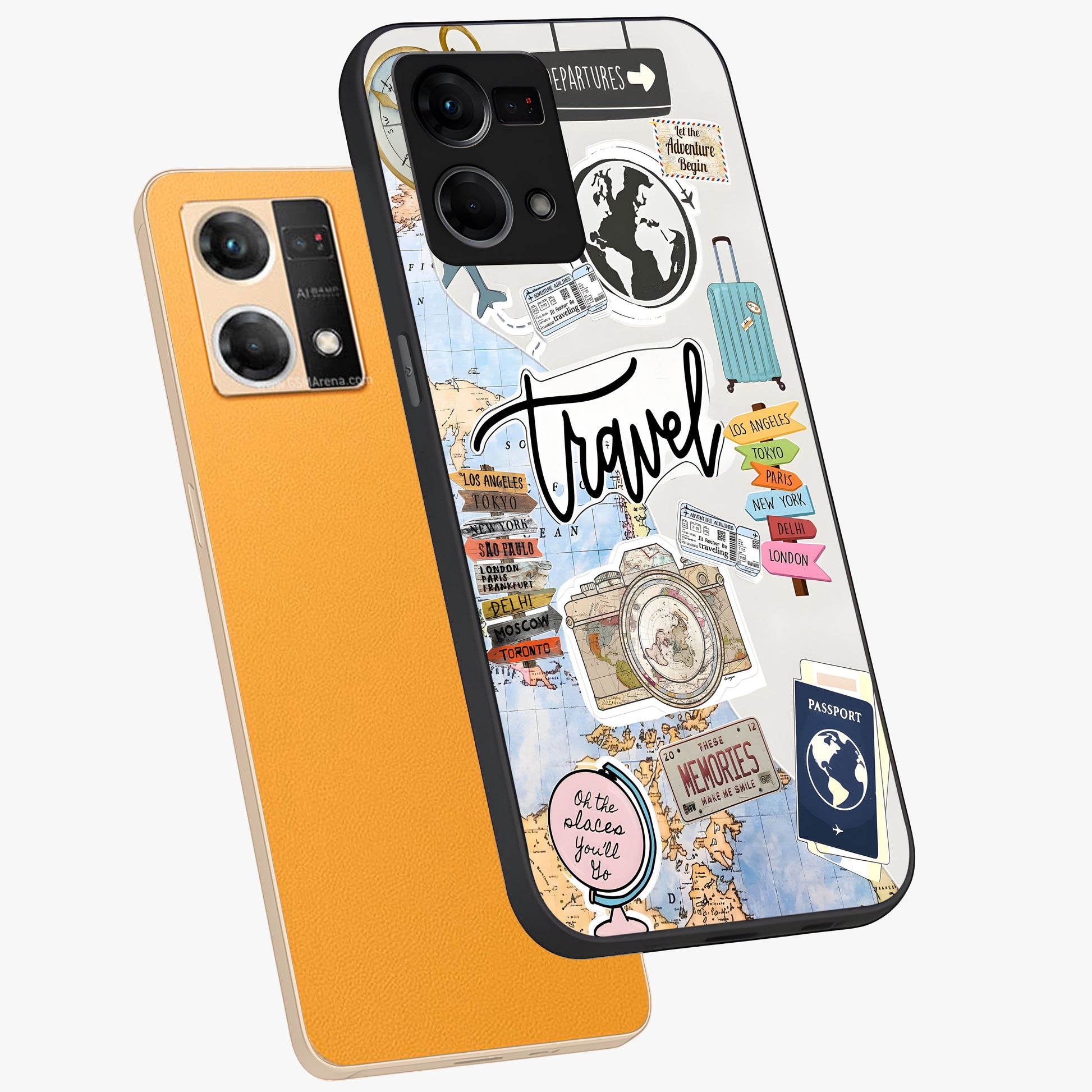 Wanderlust Journal Glass Case displayed in angled mockup highlighting adventure themed design with aesthetic travel vibe.
