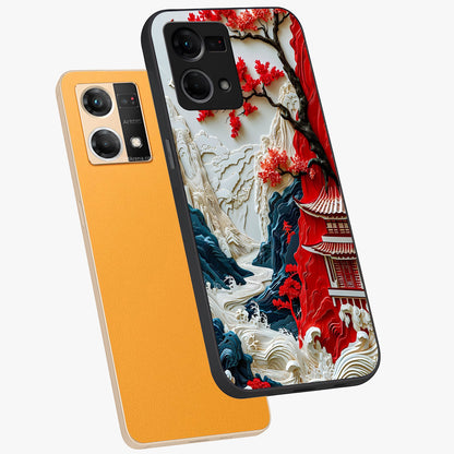 Whispers Of Sakura Waves Glass Case displayed in angled mockup highlighting flowing sakura design with soft floral aesthetic.