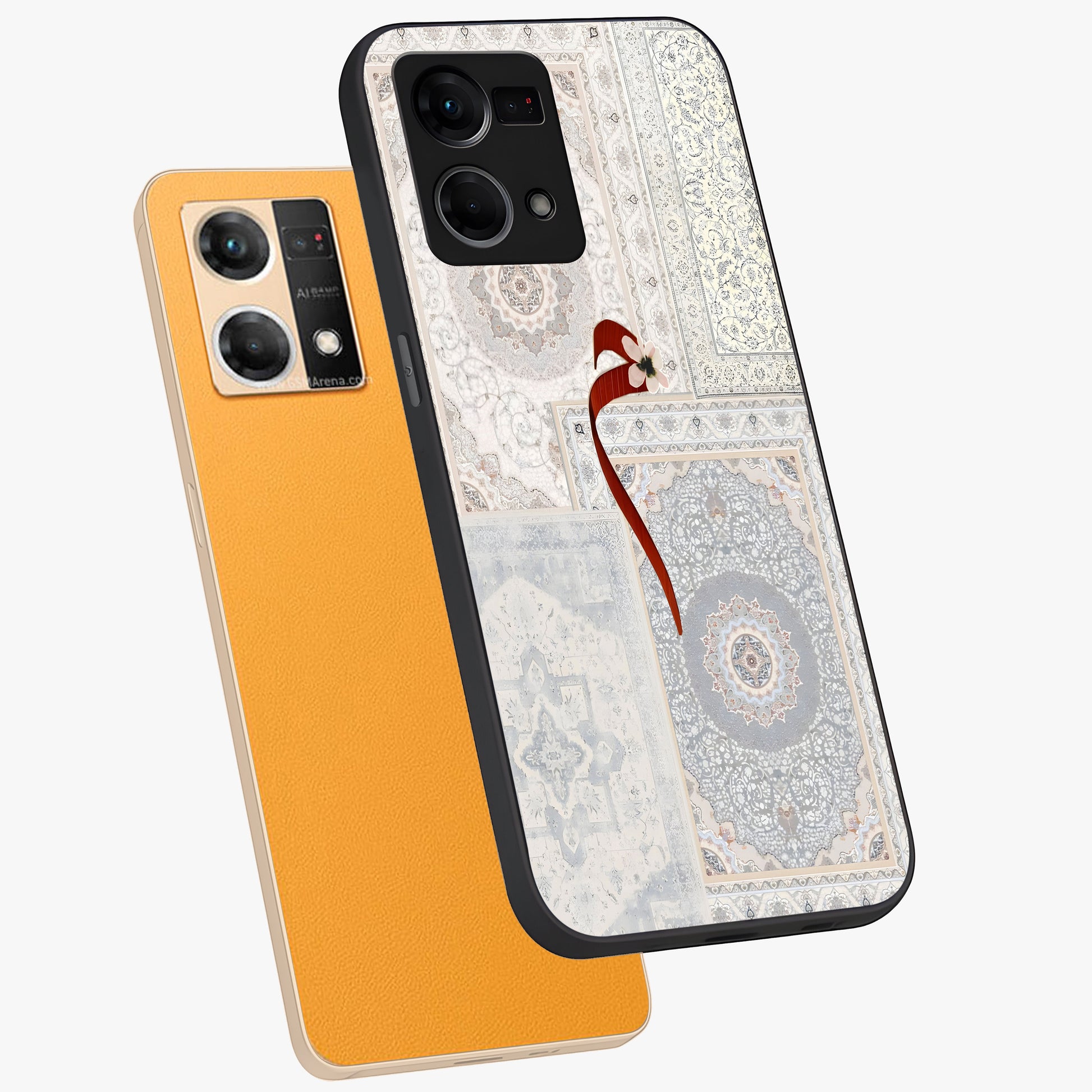 White Aesthetic Bow Glass Case displayed in angled mockup highlighting clean bow design with soft aesthetic style.