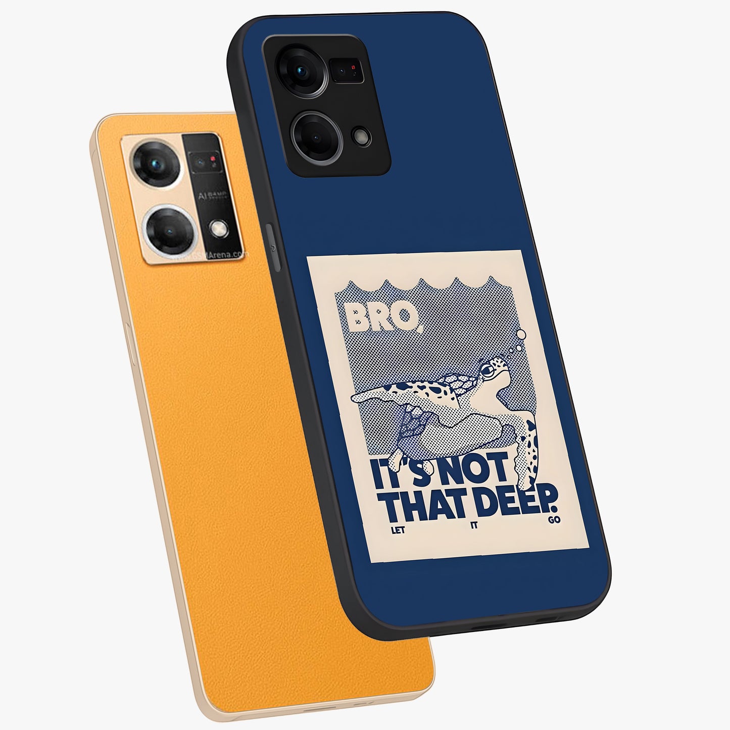 Worry Less Swim Glass Case displayed in angled mockup highlighting fun typography design with relaxed aesthetic style.