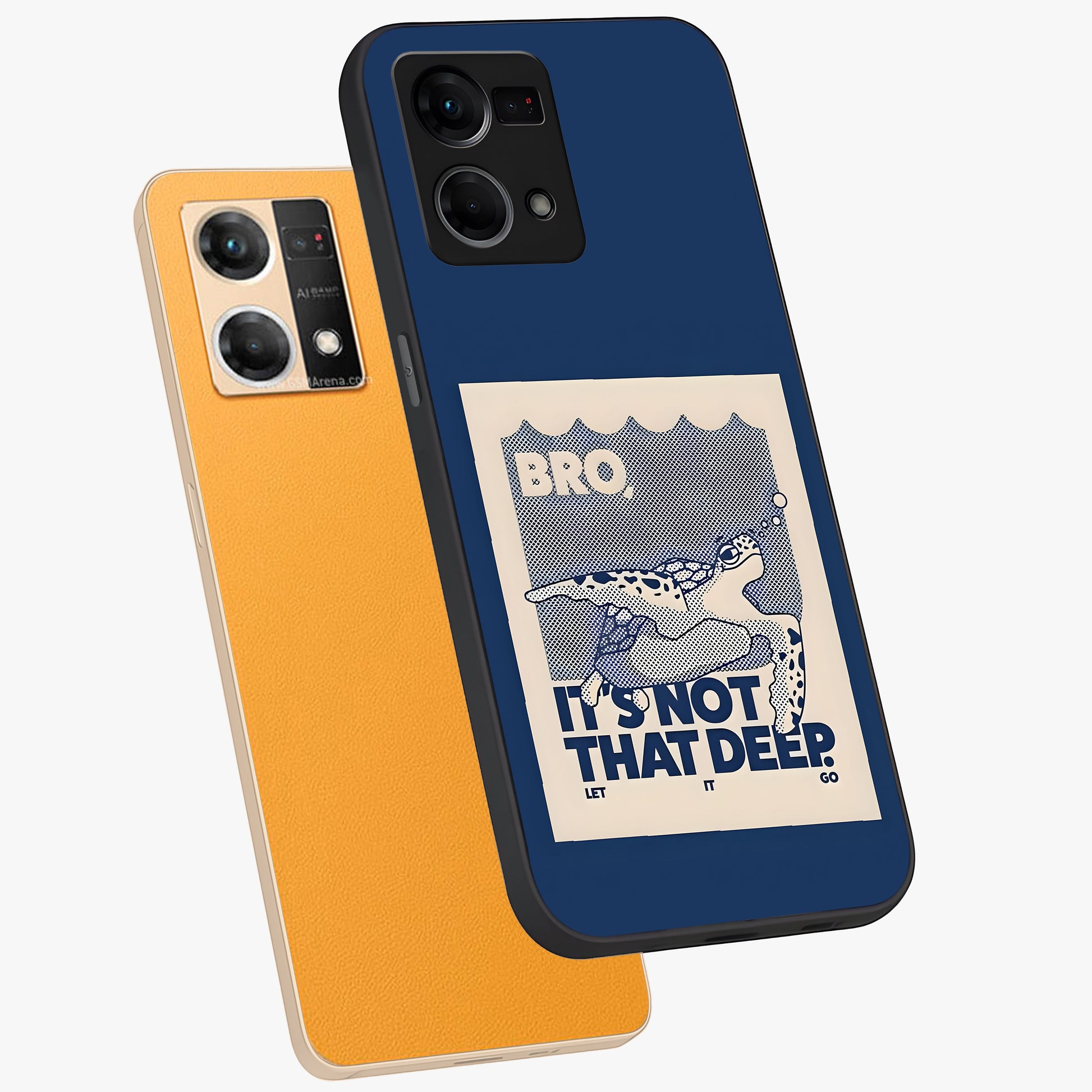 Worry Less Swim Glass Case displayed in angled mockup highlighting fun typography design with relaxed aesthetic style.