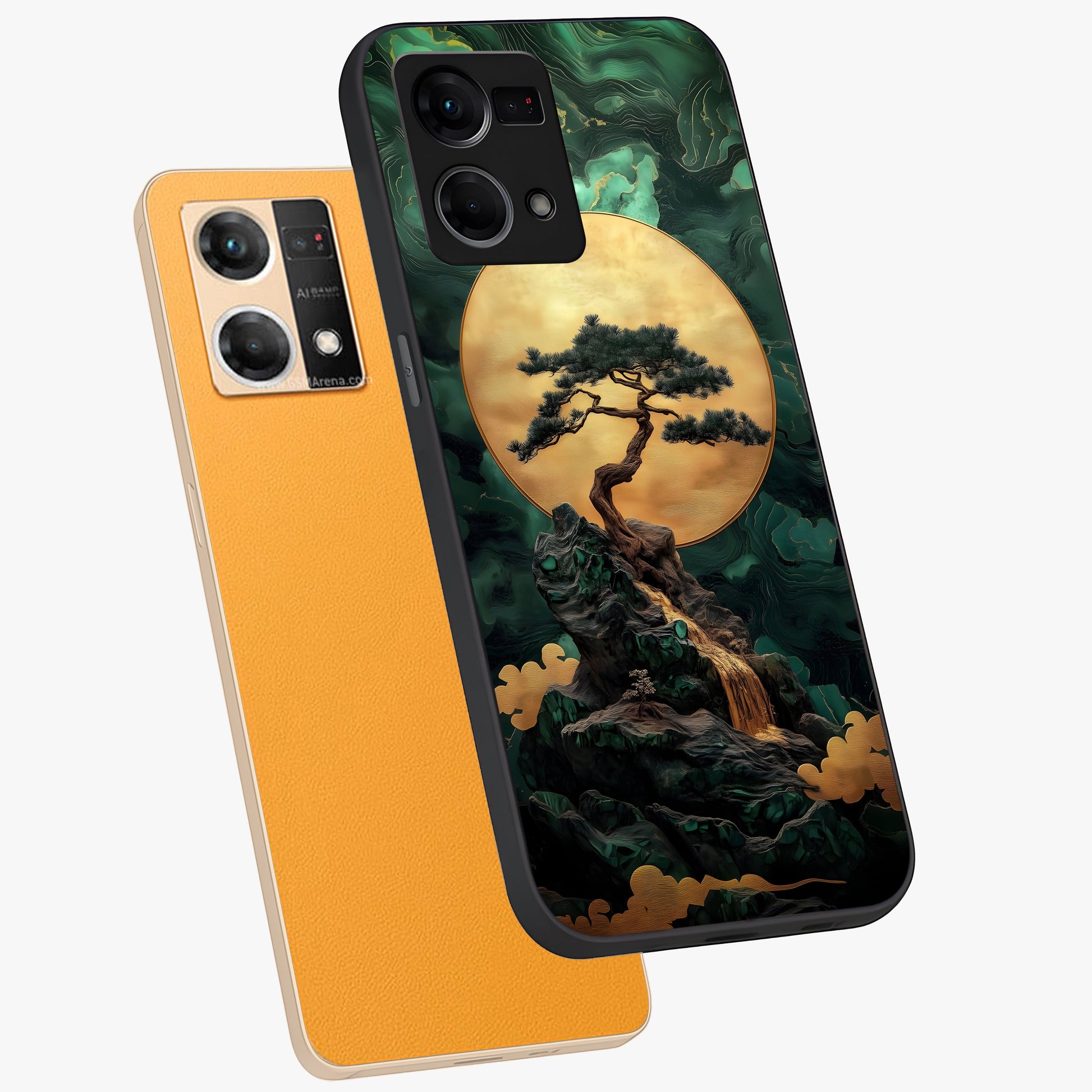 Zen Moon Rise Glass Case displayed in angled mockup highlighting peaceful lunar design with zen aesthetic style.