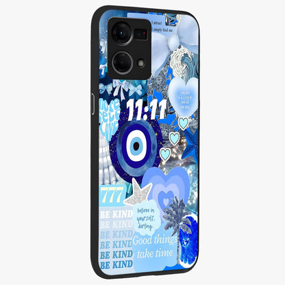 Aesthetic Be Kind Eye Glass Case upright view showcasing stylish eye illustration with positive message theme.