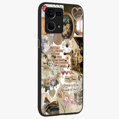 Aesthetic Brown Vintage Collage Glass Case upright view showcasing nostalgic retro artwork with stylish vintage theme.