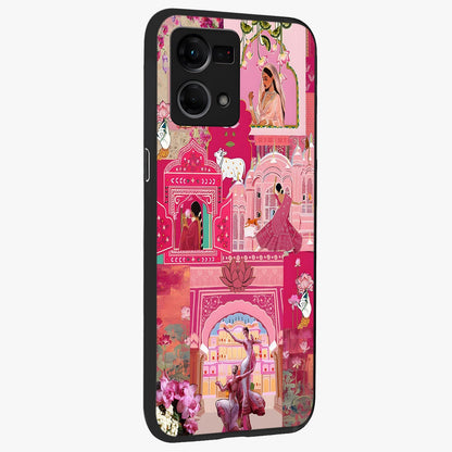 Blossoms of Rajasthan Glass Case upright view showcasing colorful floral design inspired by traditional Indian art.