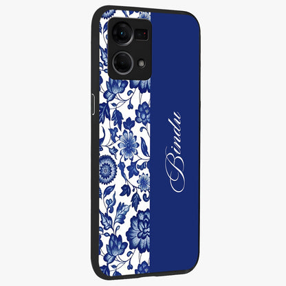Blue Vintage Floral Pattern Glass Case upright view showcasing delicate blush floral texture with modern minimal style.