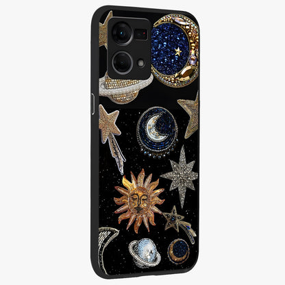 Celestial Gem Constellations Glass Case upright view showcasing cosmic constellation artwork with celestial aesthetic style.