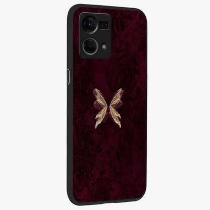 Crimson Fade Butterfly Glass Case upright view showcasing graceful butterfly artwork with soft crimson fade effect.