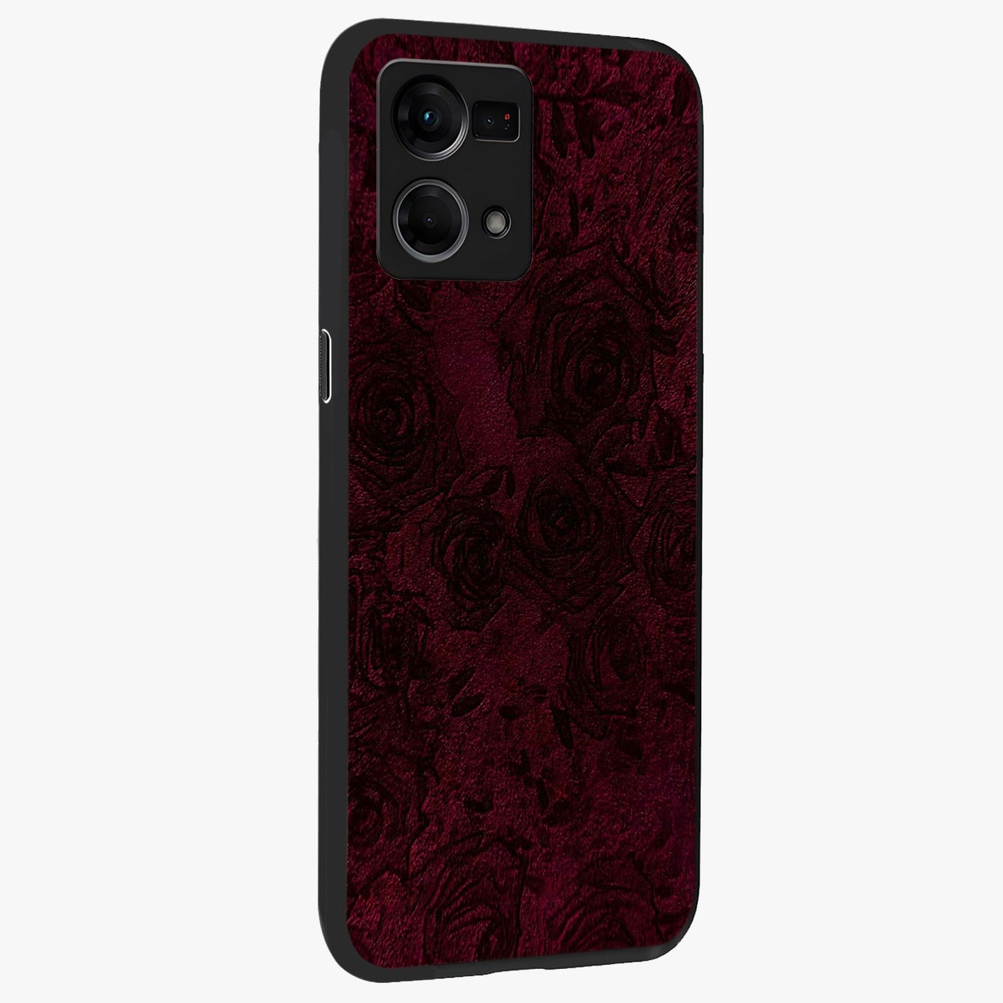 Crimson Fade Flow Glass Case upright view showcasing dynamic crimson flow artwork with stylish abstract theme.