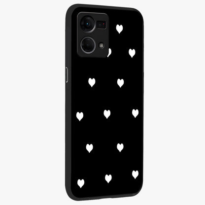 Cute And Simple White Hearts Glass Case upright view showcasing simple white hearts artwork with soft minimal theme.