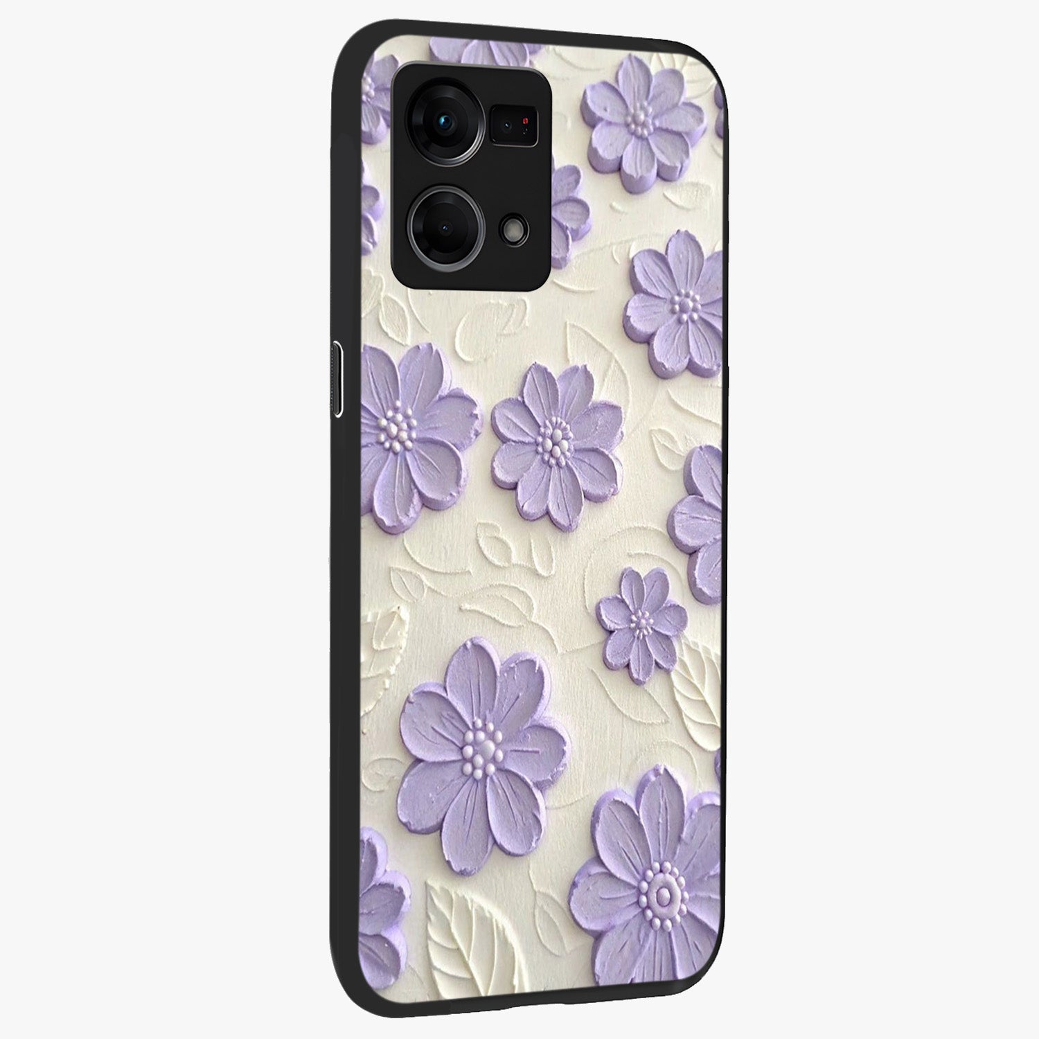 Floral Wall Art With Purple Flowers Glass Case upright view showcasing elegant purple flower artwork with decorative floral theme.