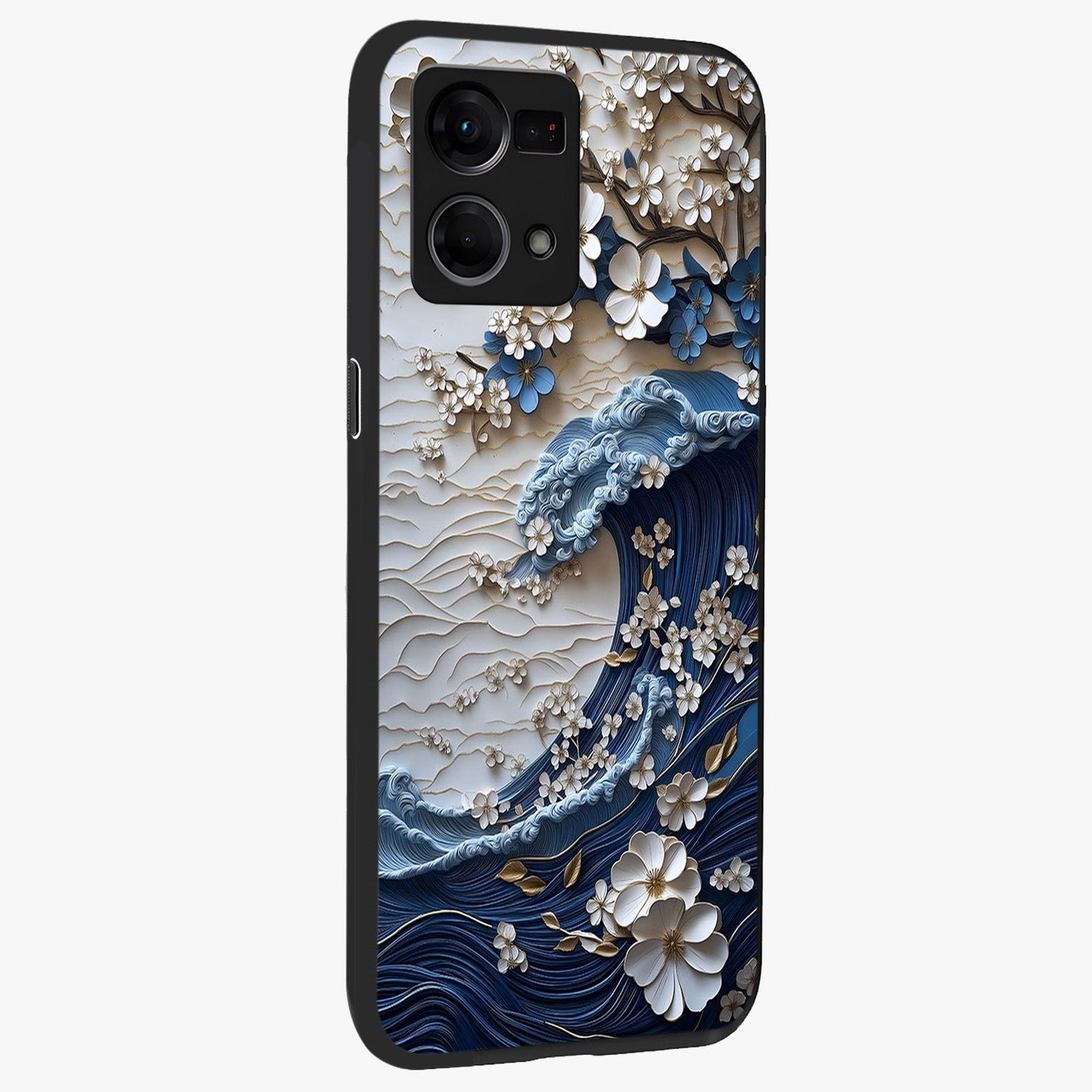 Floral Wave Origami Glass Case upright view showcasing creative floral origami artwork with artistic decorative theme.