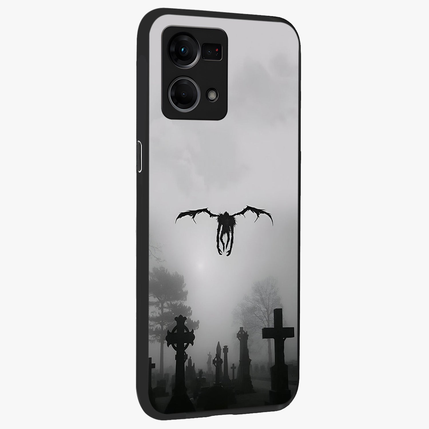 Graveyard Shadow Descent Glass Case upright view showcasing haunting graveyard artwork with dramatic dark theme.