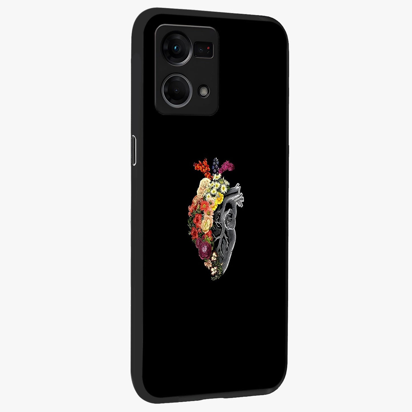 Heart With Flowers Glass Case upright view showcasing decorative heart and floral artwork with sweet romantic theme.