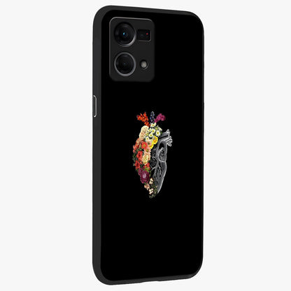 Heart With Flowers Glass Case upright view showcasing decorative heart and floral artwork with sweet romantic theme.