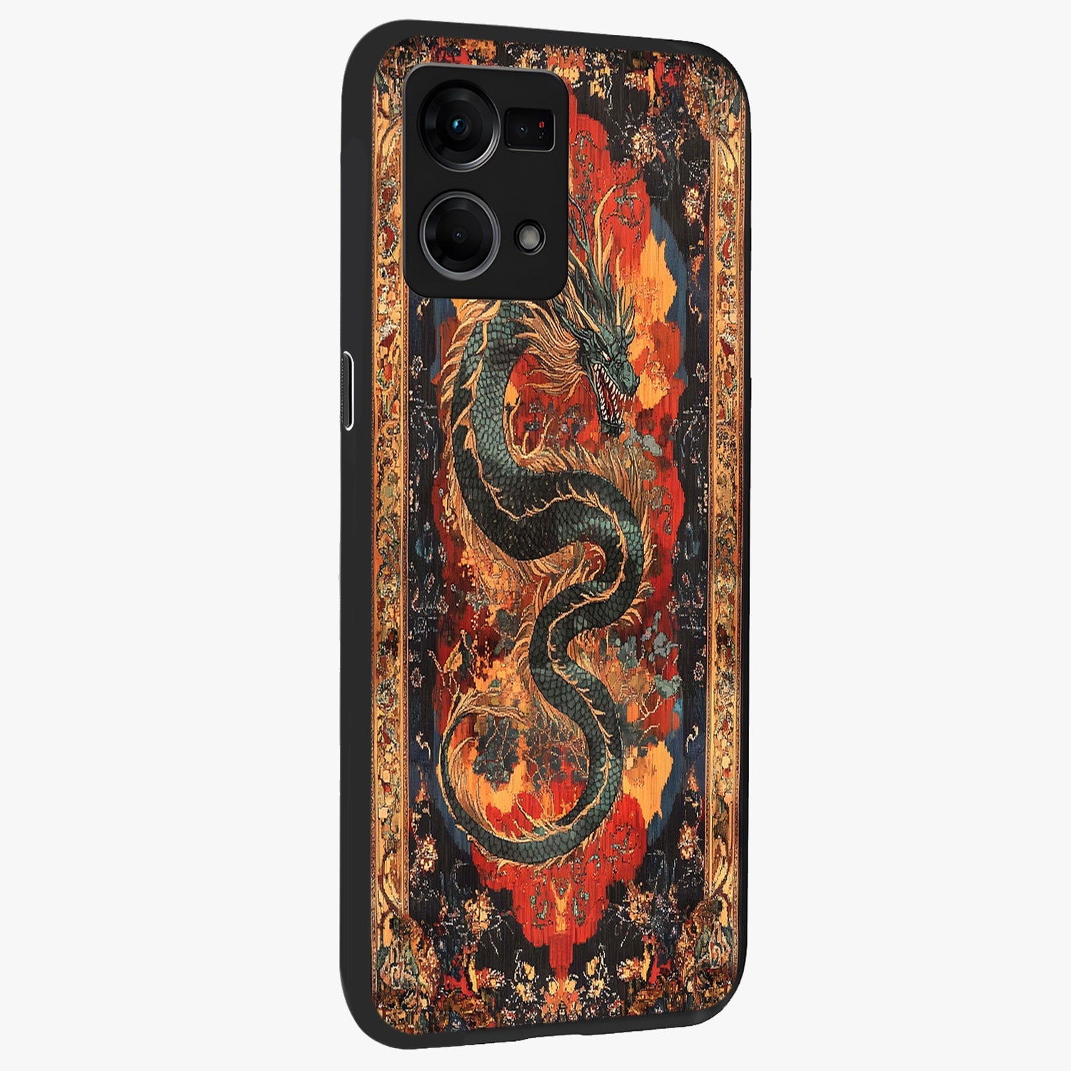 Inferno Dragon Soul Glass Case upright view showcasing intense dragon artwork with fantasy fire theme.