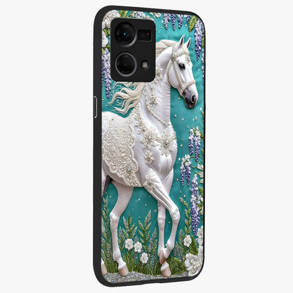 Majestic Floral Stallion Glass Case upright view showcasing dramatic horse artwork with decorative floral theme.